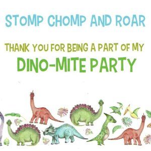 Birthday Party Thank You Dinosaur  Themed Stickers